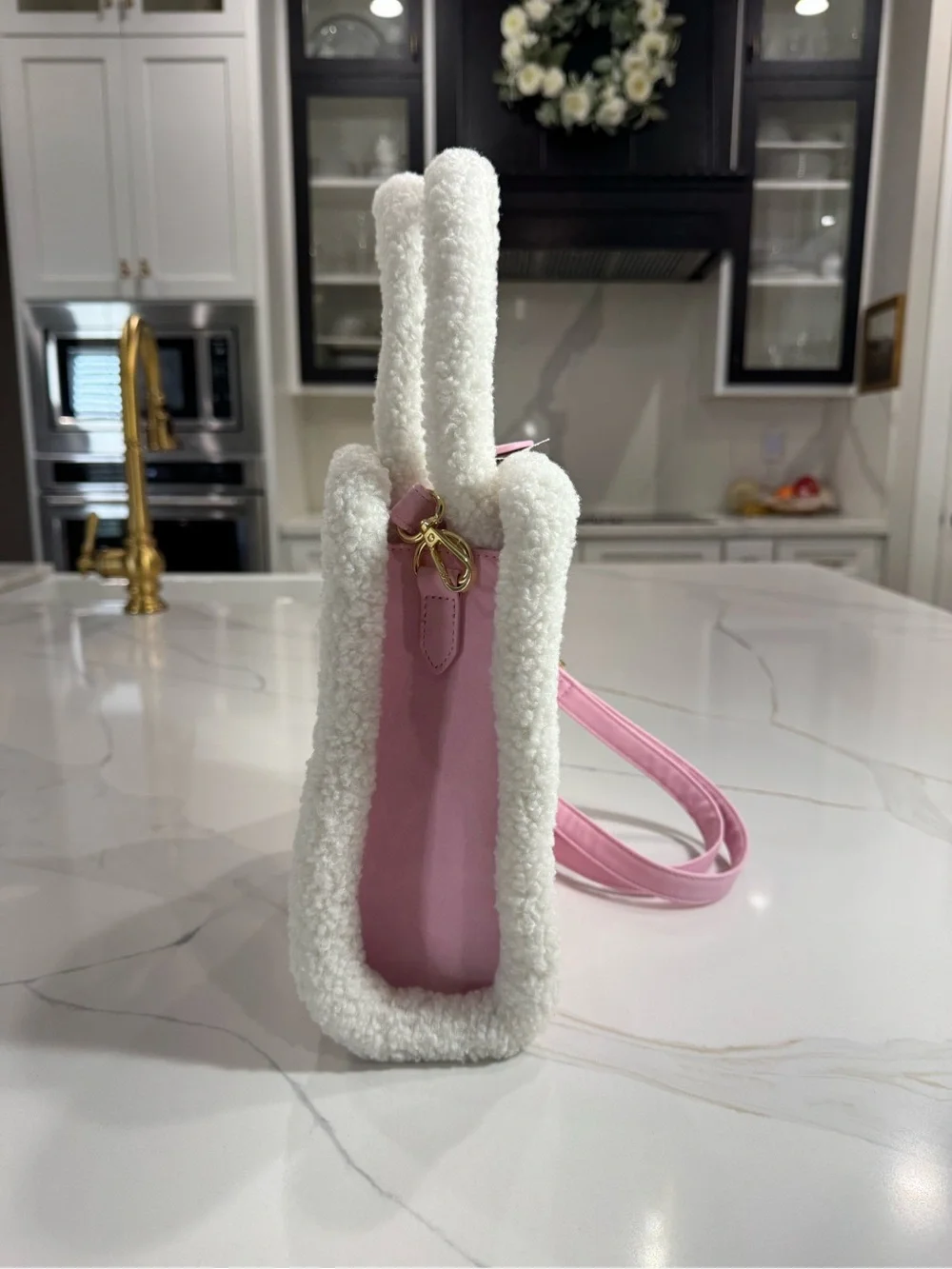 Hello Kitty Pink Plush-Trim Crossbody Bag with Bow